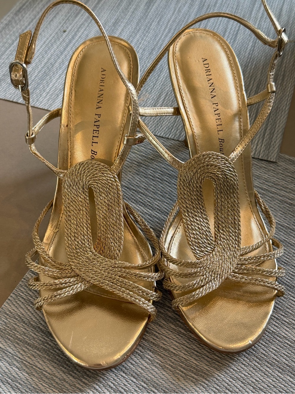Adrianna Papell Metallic Gold Braided Strappy Heels